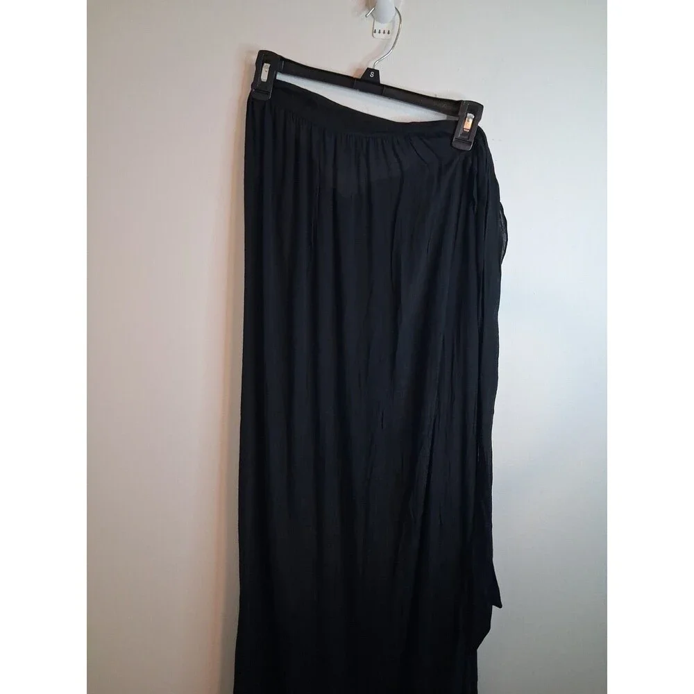 SHEIN Beach Coverup Maxi Skirt Large Black Gauze Tie Wrap Vacation Summer Boho